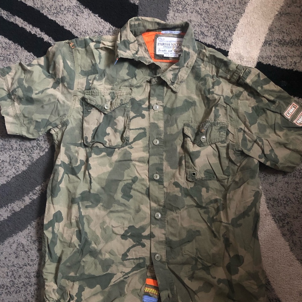 Parish Nation Men’s Short Sleeve Camo Button-Down Shirt - Green